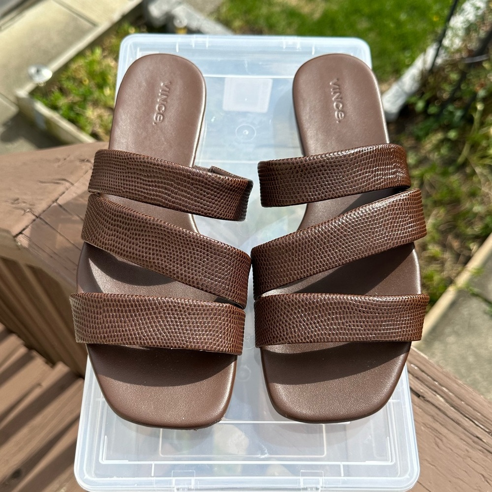 Vince Brown Triple-Strap Slide Sandals - Picture 4 of 13